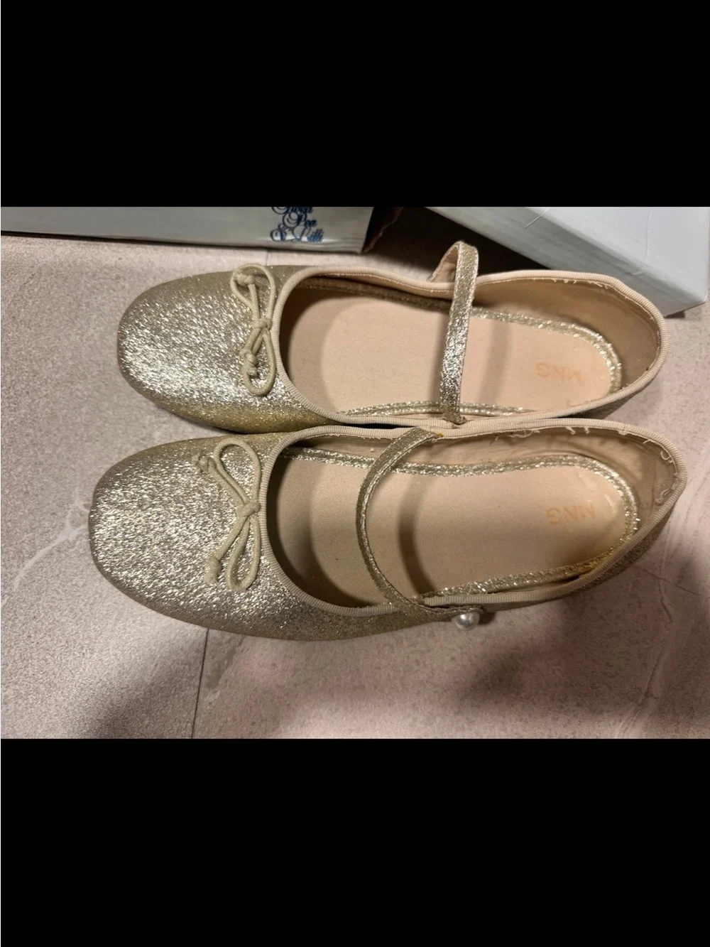Mango Girls Glitter Mary Jane Flats with Bow - Gold